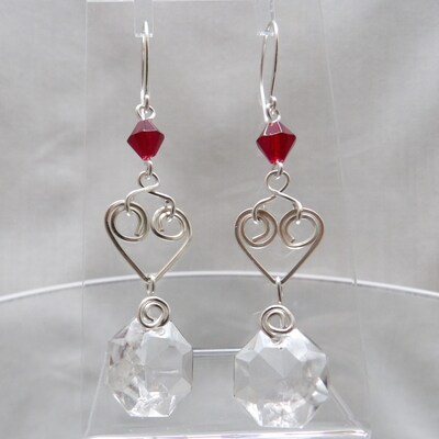 Silver and Red Heart Earrings - image1